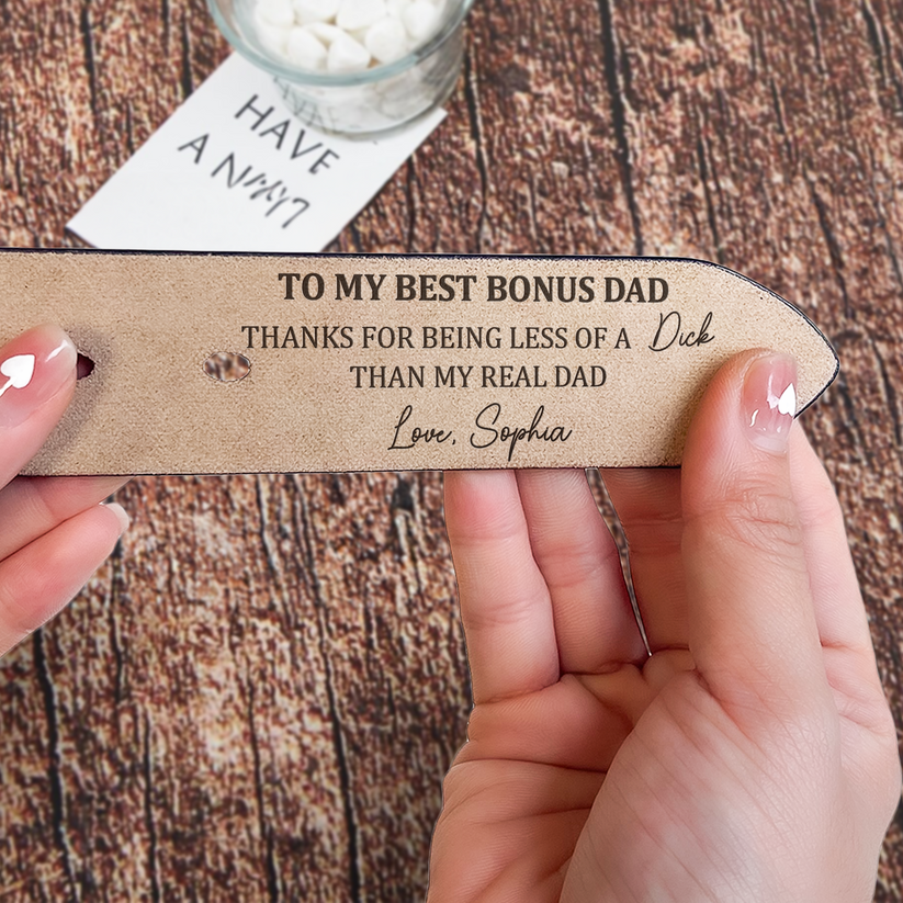 Thank You To My Best Bonus Dad Personalized Engraved Leather Belt_4
