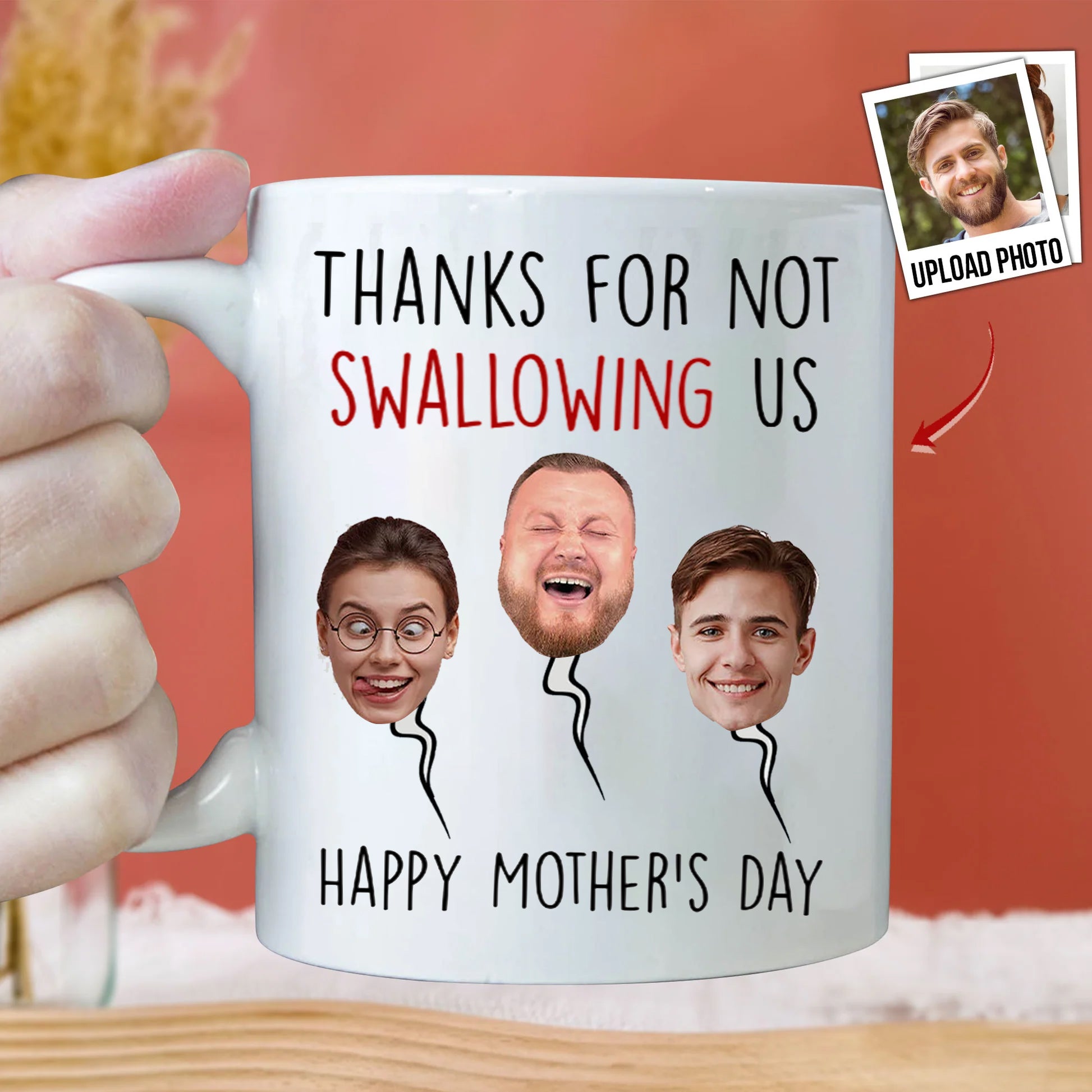Custom Photo Thanks For Not Swallowing Us - Gift For Mom, Grandmother - Personalized Ceramic Mug