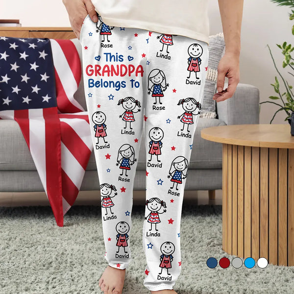 This Grandpa Dad Belongs To Kids Pet US Flag - Personalized Pajama Pants PT02