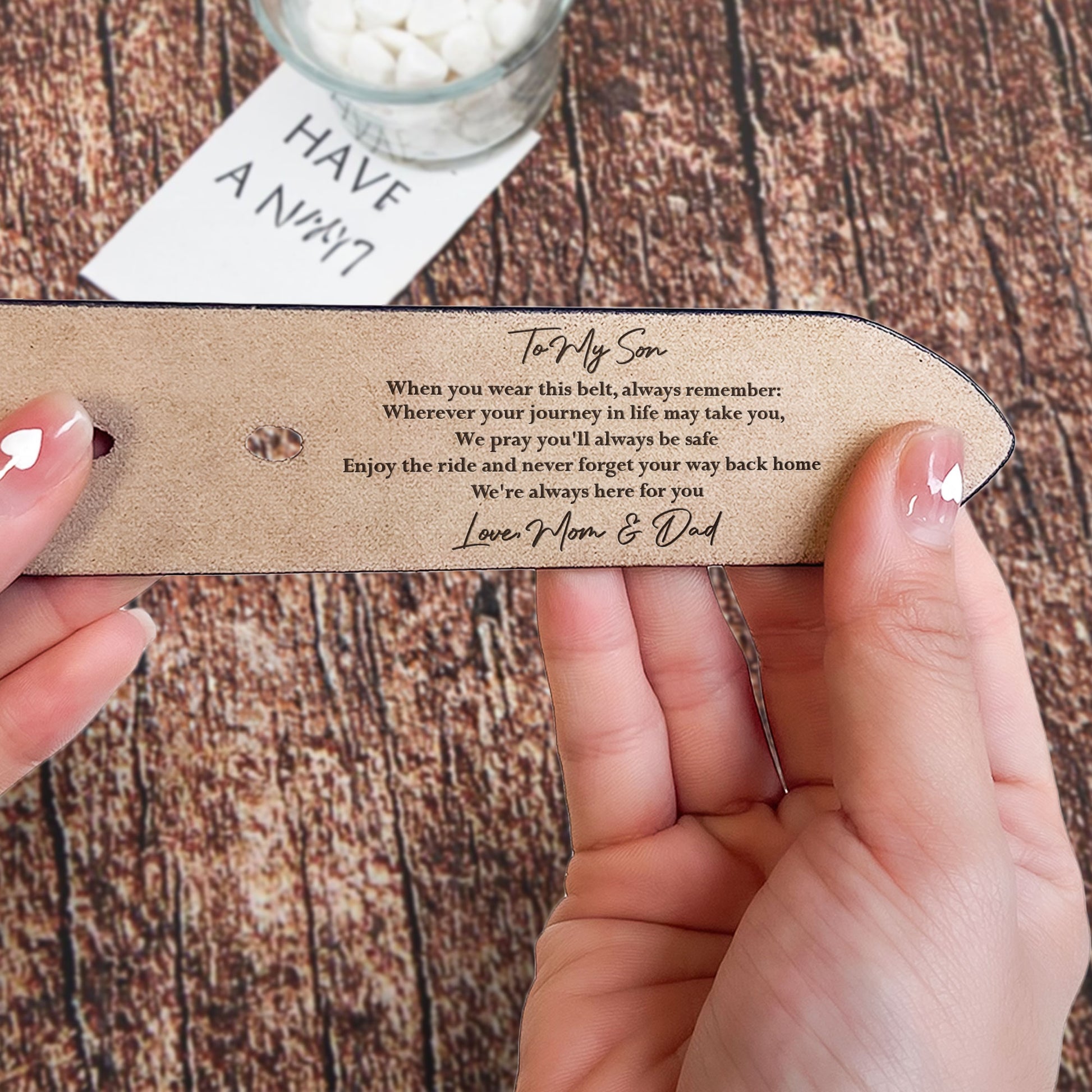 To Son We Love You From Mom Dad Personalized Engraved Leather Belt_4
