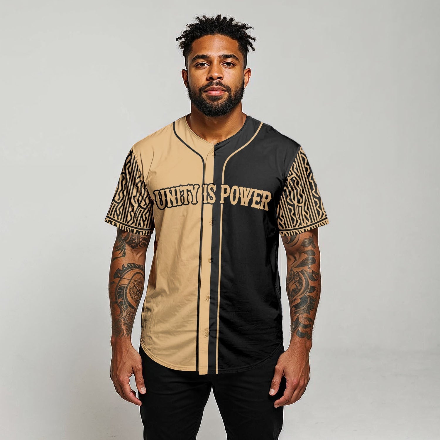 UnityIsPowerBrownBlackBaseballJersey8