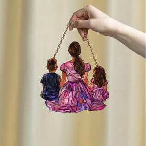 Mama And Her Children - Gift For Mom, Family Members - Window Hanging Suncatcher Ornament
