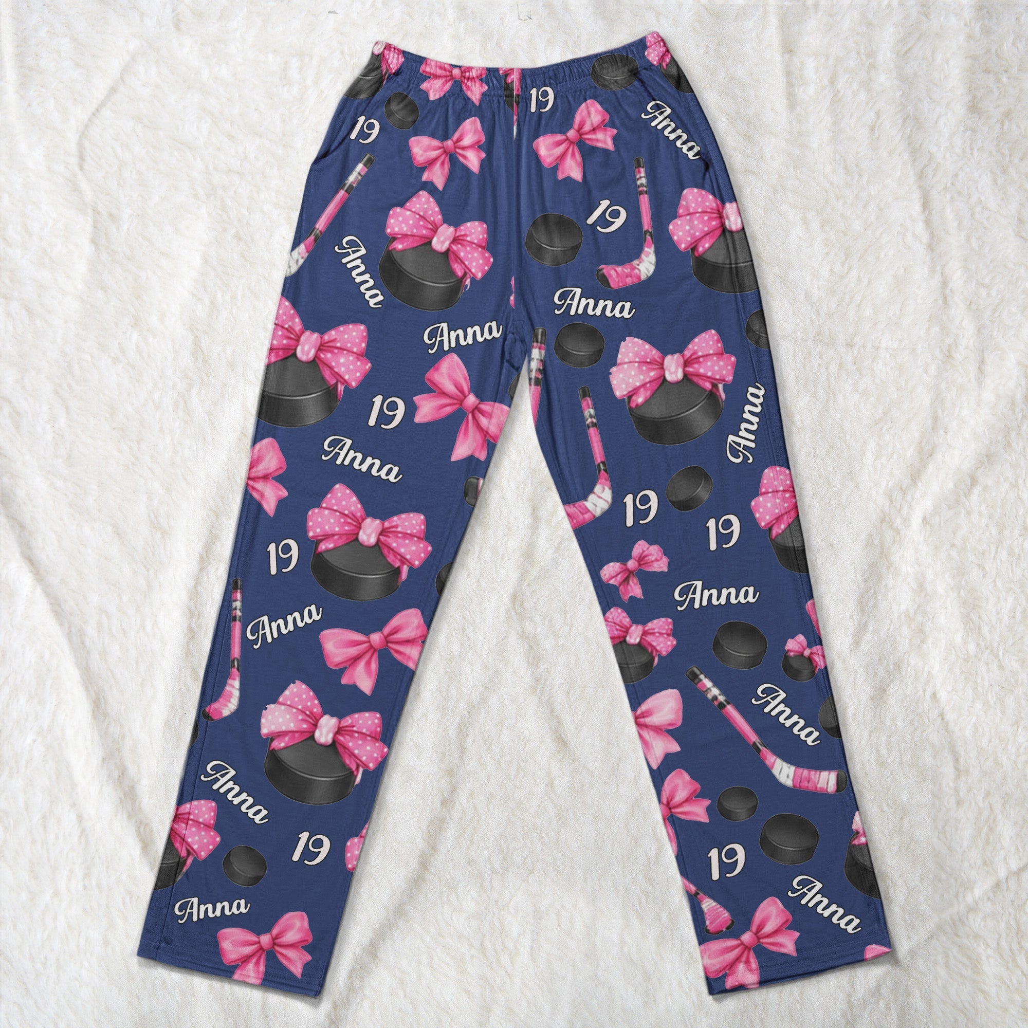 coquette bow hockey custom name number gift for hockey player hockey team personalized lounge pants 3