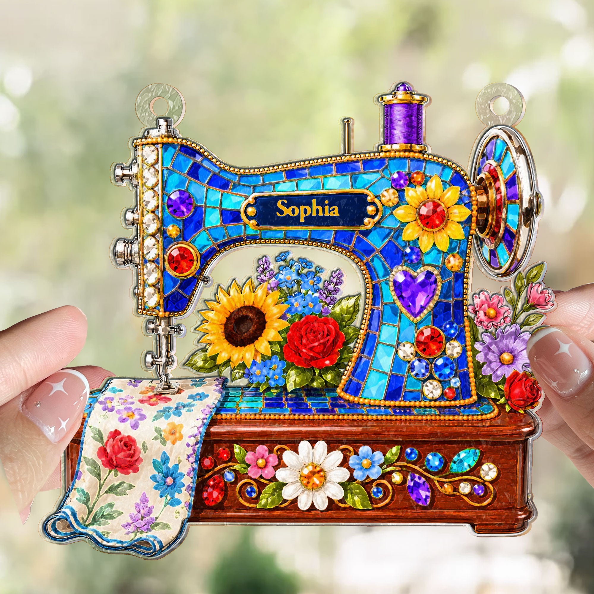 custom sewing machine custom name personalized window hanging suncatcher 3