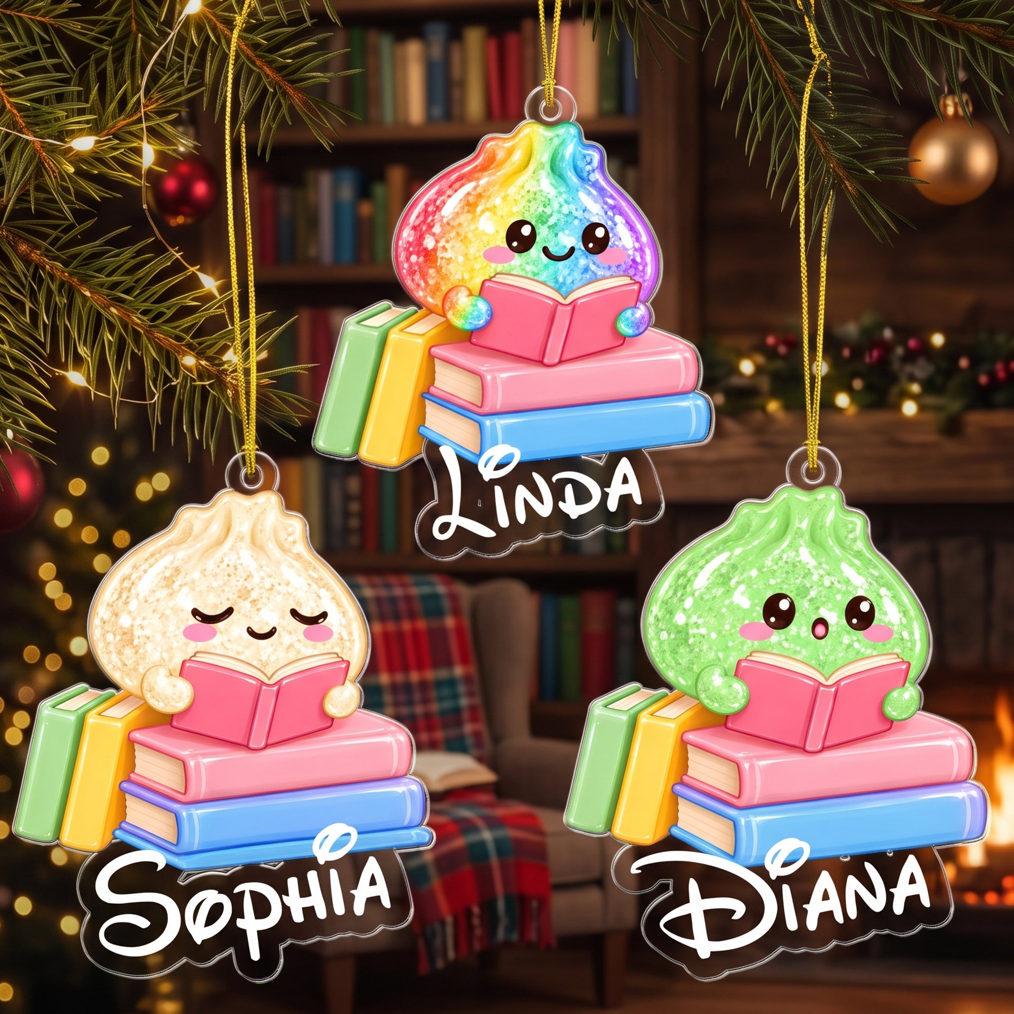 cute dumplings book lover gift for squishy hunter personalized ornament 2