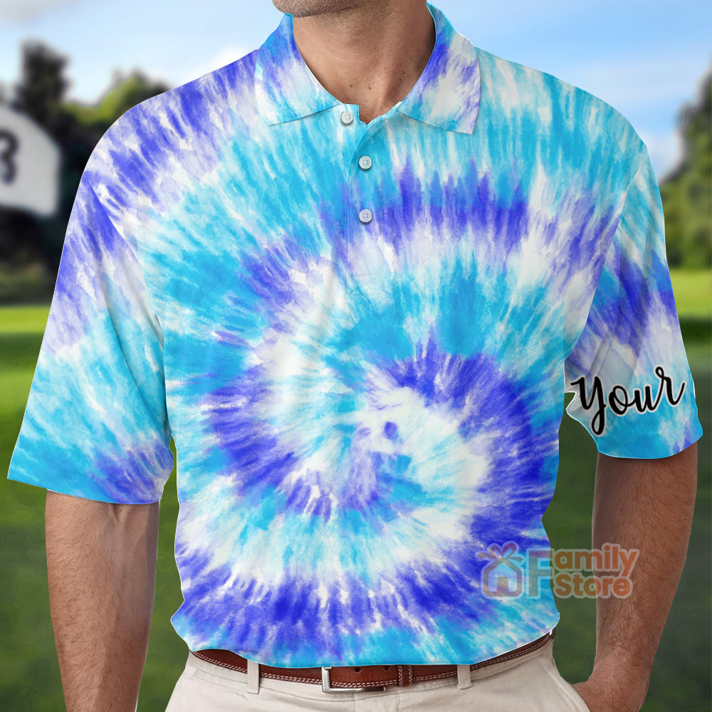 Blue Turquoise Tie Dye Background Golf - Personalized Men Polo Shirt