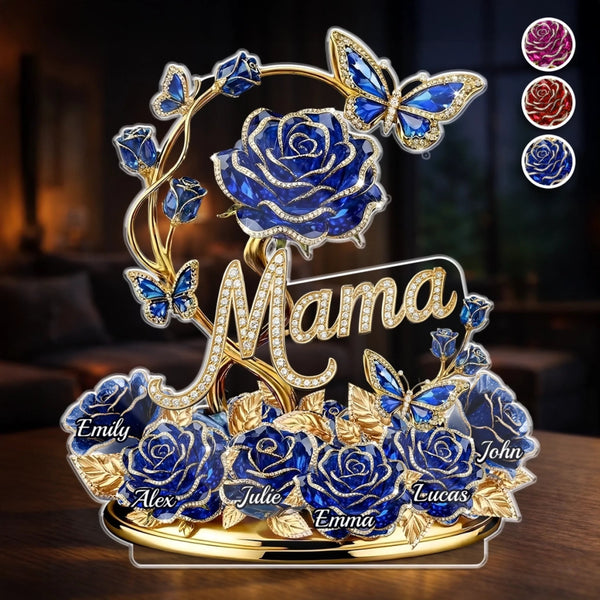 Elegant Blue Rose Mama - Personalized Shape Acrylic Plaque - Gift For Mom, Grandma HN02