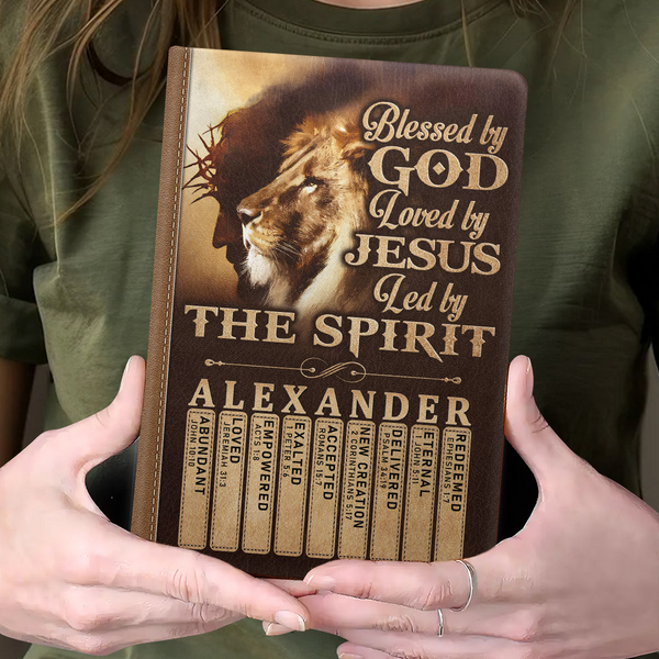 Blessed By God Loved By Jesus Led By The Spirit - Personalized Leather Cover Notebook - Gift For Him HL128