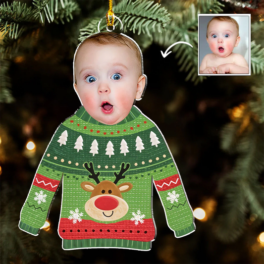 Custom Photo Cute Baby Wears Ugly Sweater 2025 - Personalized Acrylic Ornament - Christmas Gift NA94
