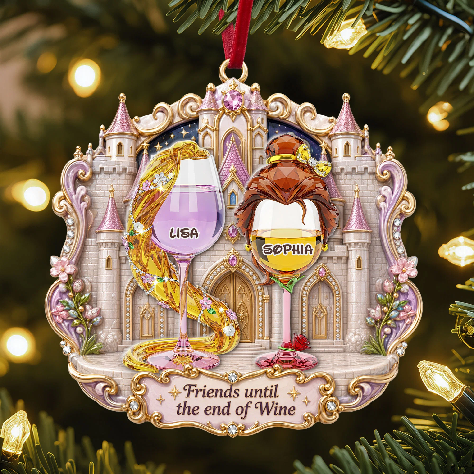 Princess Wine Glasses Custom Name Christmas Gift For Besties - Personalized Acrylic Ornament