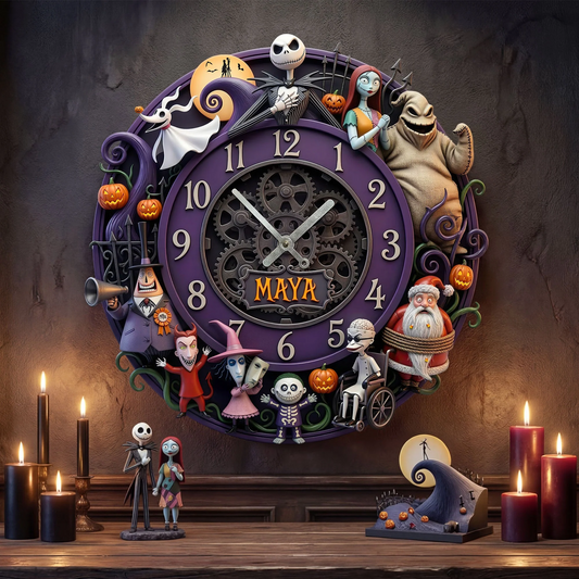 Spooky Characters - Personalized Wall Hanging Clock - Gift For Fan Movies HH01