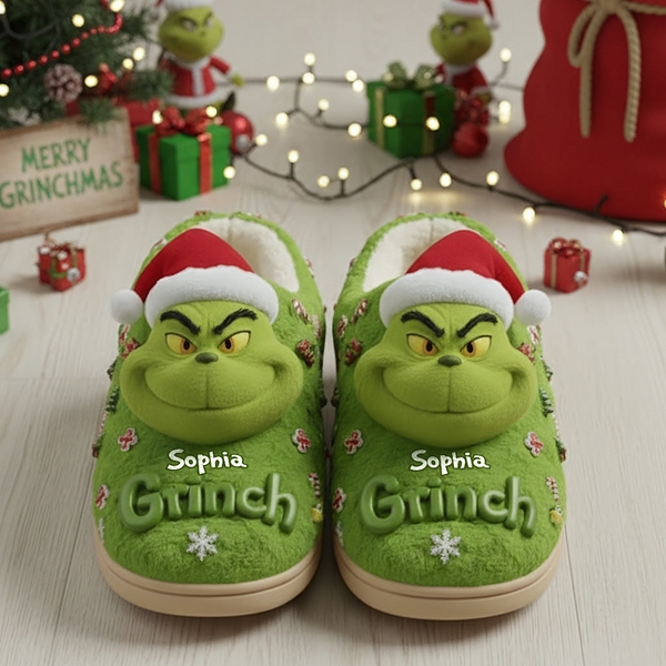 Grch Green Monster Merry Grinchmas - Personalized 3D Inflated Effect Slippers - Christmas Gift For Fan Movies HH01