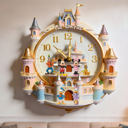 MkMo Magic Mouse And Friends - Personalized Wall Hanging Clock - Gift For Family HH01