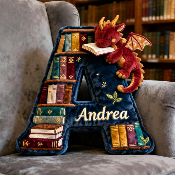 Book Dragon With Alphabet - Personalized Custom Shape Pillow - Christmas Gift For Book Lovers HH01