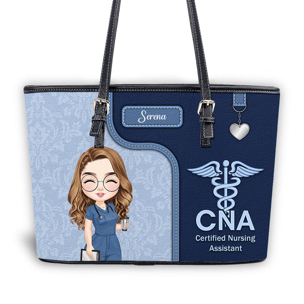 Nurse With Healthcare Icon - Personalized Leather Tote Bag - Gift For Nurse | NR4 HH01