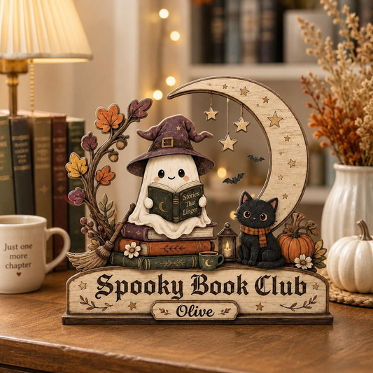 Spooky Book Club - Personalized Wooden Block - Gift For Book Lovers
