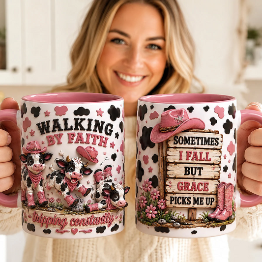 Walking By Faith Tripping Constantly - Personalized Accent Mug - Gift For Christian