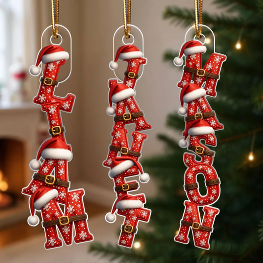 Custom Letters 2025 Santa Pattern Alphabet - Personalized Acrylic Ornament - Christmas Gift For Family Members NA94