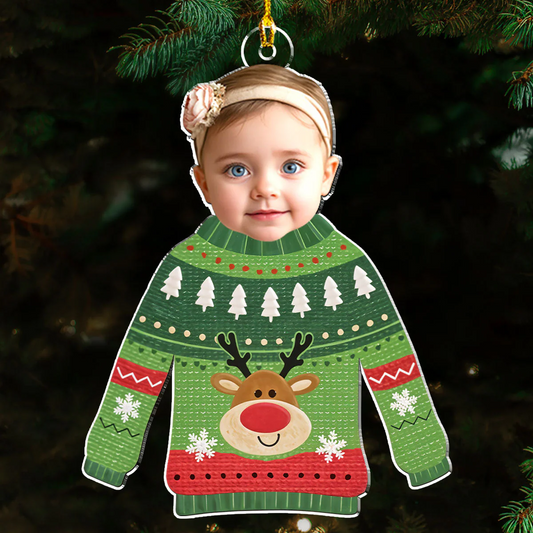 Custom Photo Cute Baby Wears Ugly Sweater 2025 - Personalized Acrylic Ornament - Christmas Gift NA94