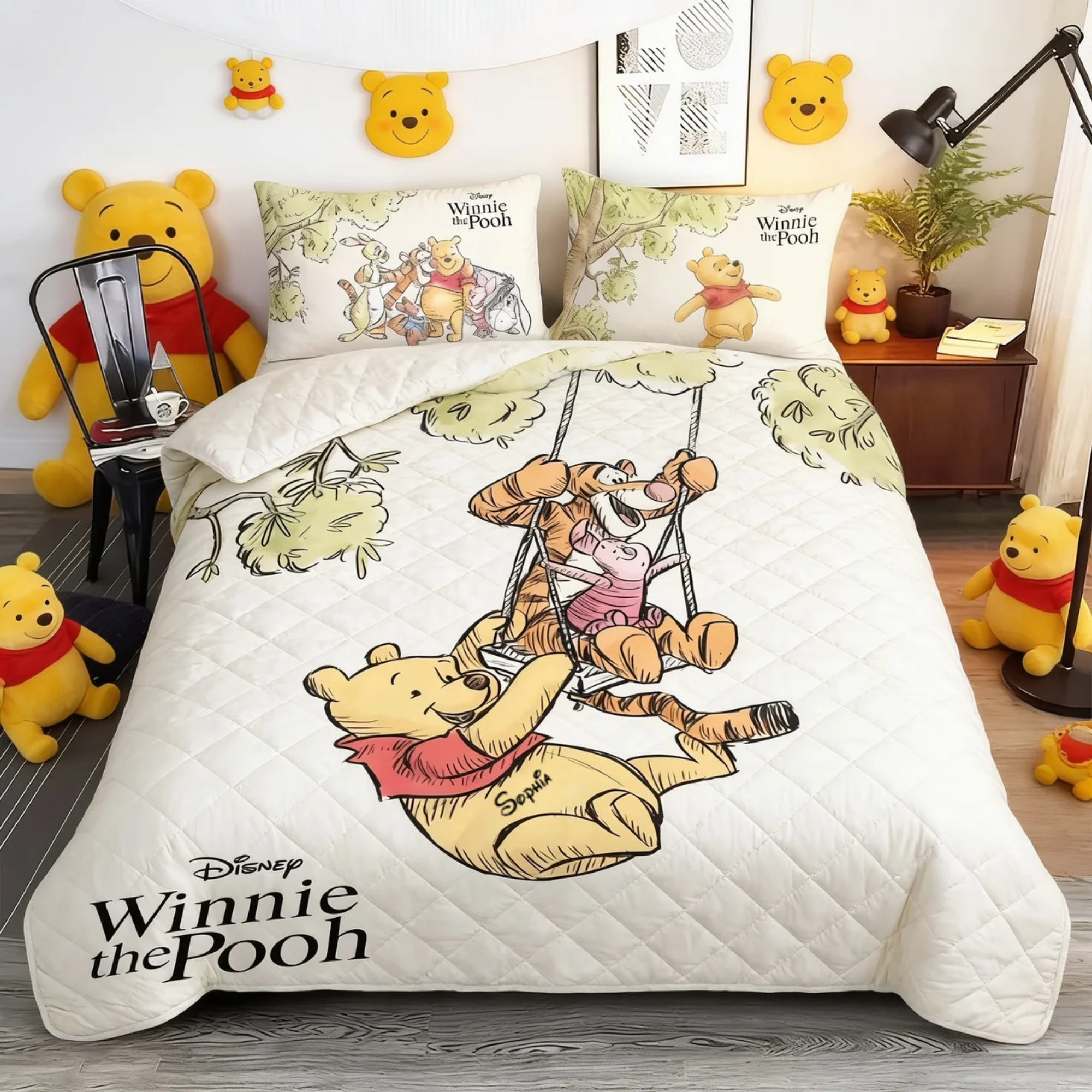 DSNY Honey Bear Sweet Friendship Custom Name Gift - Personalized Quilted Bedding Set HH01