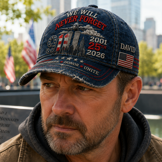 September 11 Memorial 25th Anniversary Never Forget Twin Towers - Personalized Classic Cap