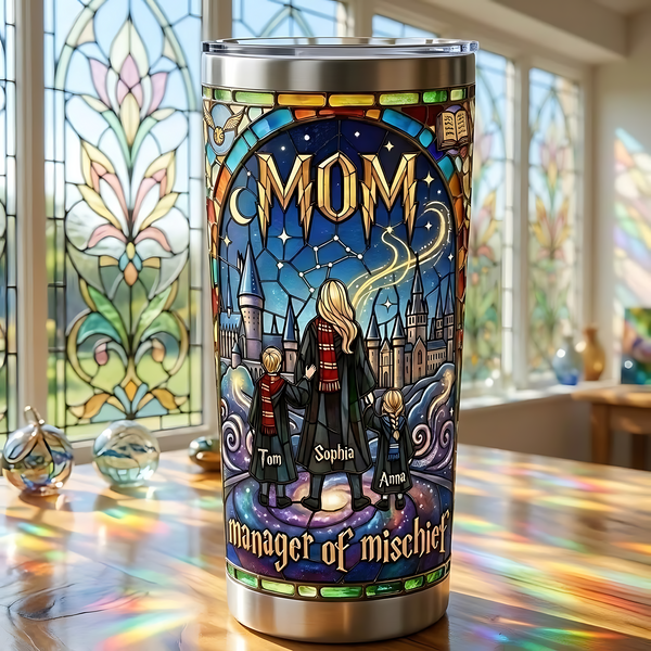 HaPo Mom Manager of Mischief Fantasy - Personalized Stained Glass Tumbler - Gifts For Mom