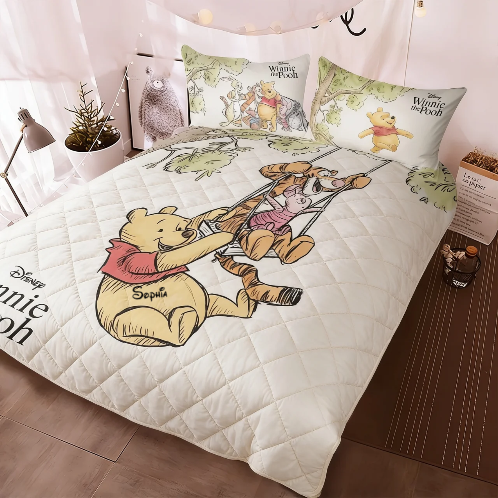 DSNY Honey Bear Sweet Friendship Custom Name Gift - Personalized Quilted Bedding Set HH01