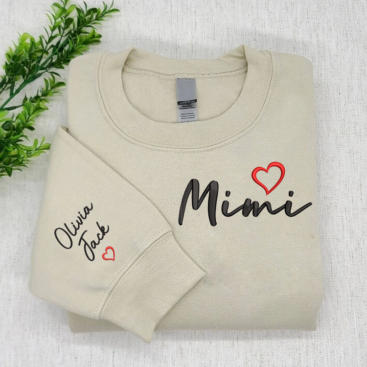 Custom Mimi And Grandkids - Embroidered Sweatshirt, Hoodie, Tshirt - Best Gift for Grandma