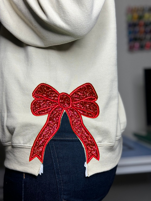 Glitter Love Grandmalife Embroidered Mimi, Grandma Christmas Bow Embellished Sweatshirt - Custom Side Bow Cut-Out Sweatshirt - Gift For Grandma, Mom - NH96