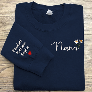 Custom Nana Daisy And Grandkids- Embroidered Hoodie, Sweatshirt, Tshirt - Gift for Grandma