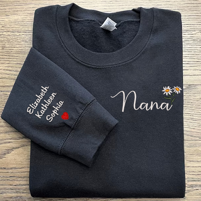 Custom Nana Daisy And Grandkids- Embroidered Hoodie, Sweatshirt, Tshirt - Gift for Grandma