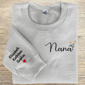 Custom Nana Daisy And Grandkids- Embroidered Hoodie, Sweatshirt, Tshirt - Gift for Grandma