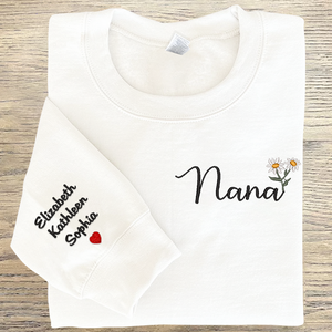 Custom Nana Daisy And Grandkids- Embroidered Hoodie, Sweatshirt, Tshirt - Gift for Grandma