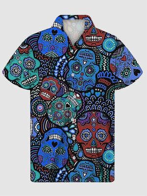 Mens Skull Printed Short Sleeve Shirt