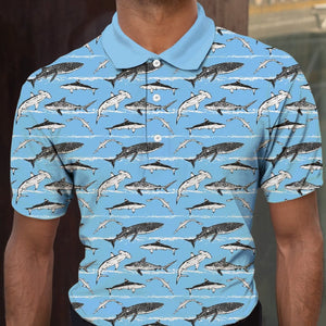 Swimming Sharks Pattern - Polo Shirt For Men