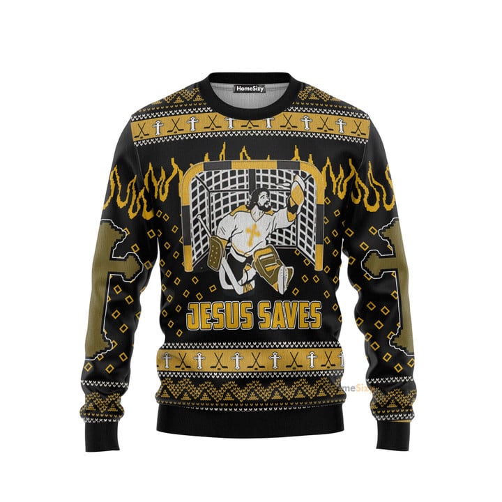 Hobby Funny Jesus Saves Hockey Ugly Christmas Sweater