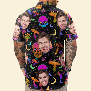 Custom Photo Magic Mushroom And Skull - Personalized Hawaiian Shirt