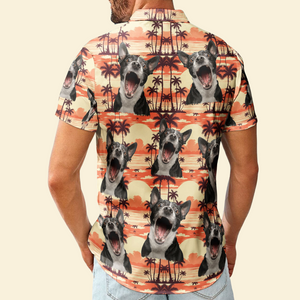 Custom Photo Orange Light Tropical Beach - Gift For Pet Lovers - Personalized Hawaiian Shirt