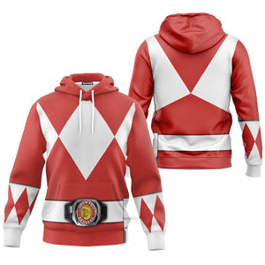 Red Mighty Morphin Power Ranger Costumes C2- 3D Hoodie PRHS74