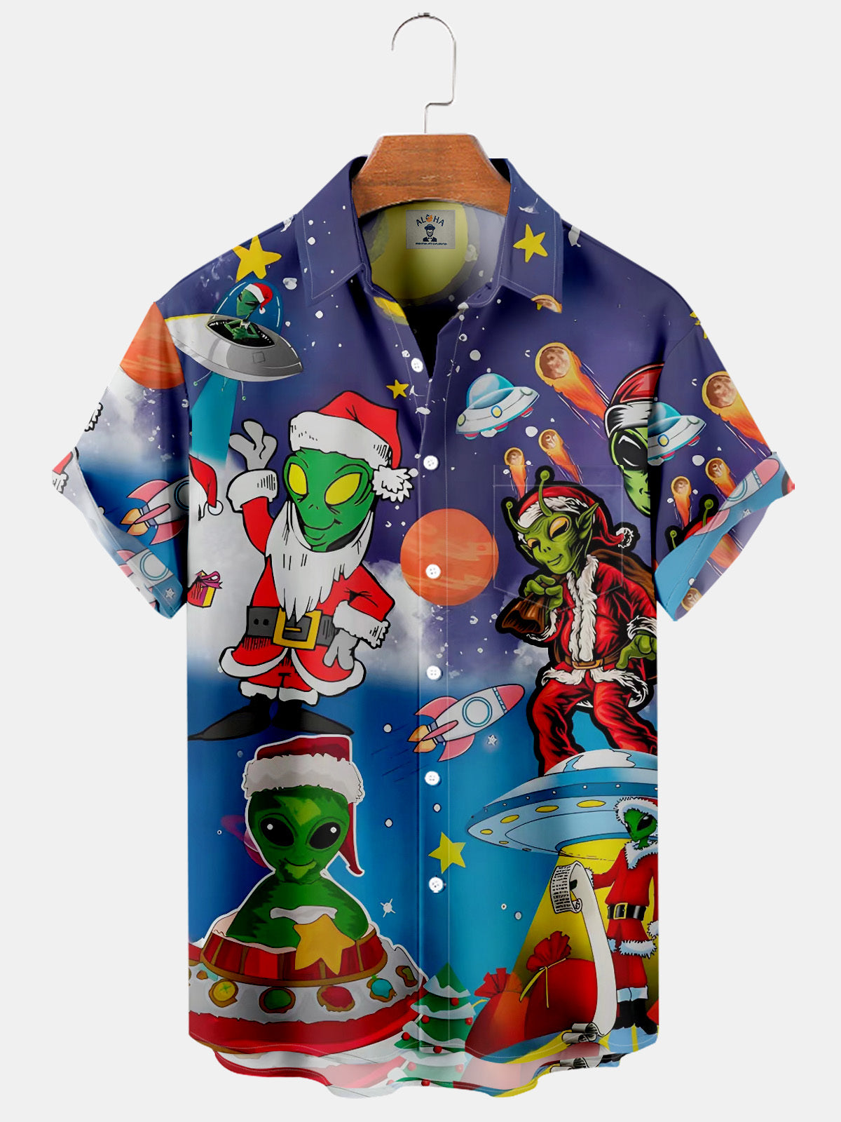 Christmas Alien UFO And The Spaceship - Hawaiian Shirt