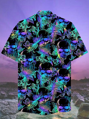 Psychedelic Hippie Colored Spiral Twisted Skulls Hawaiian Shirt