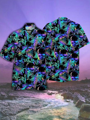 Psychedelic Hippie Colored Spiral Twisted Skulls Hawaiian Shirt