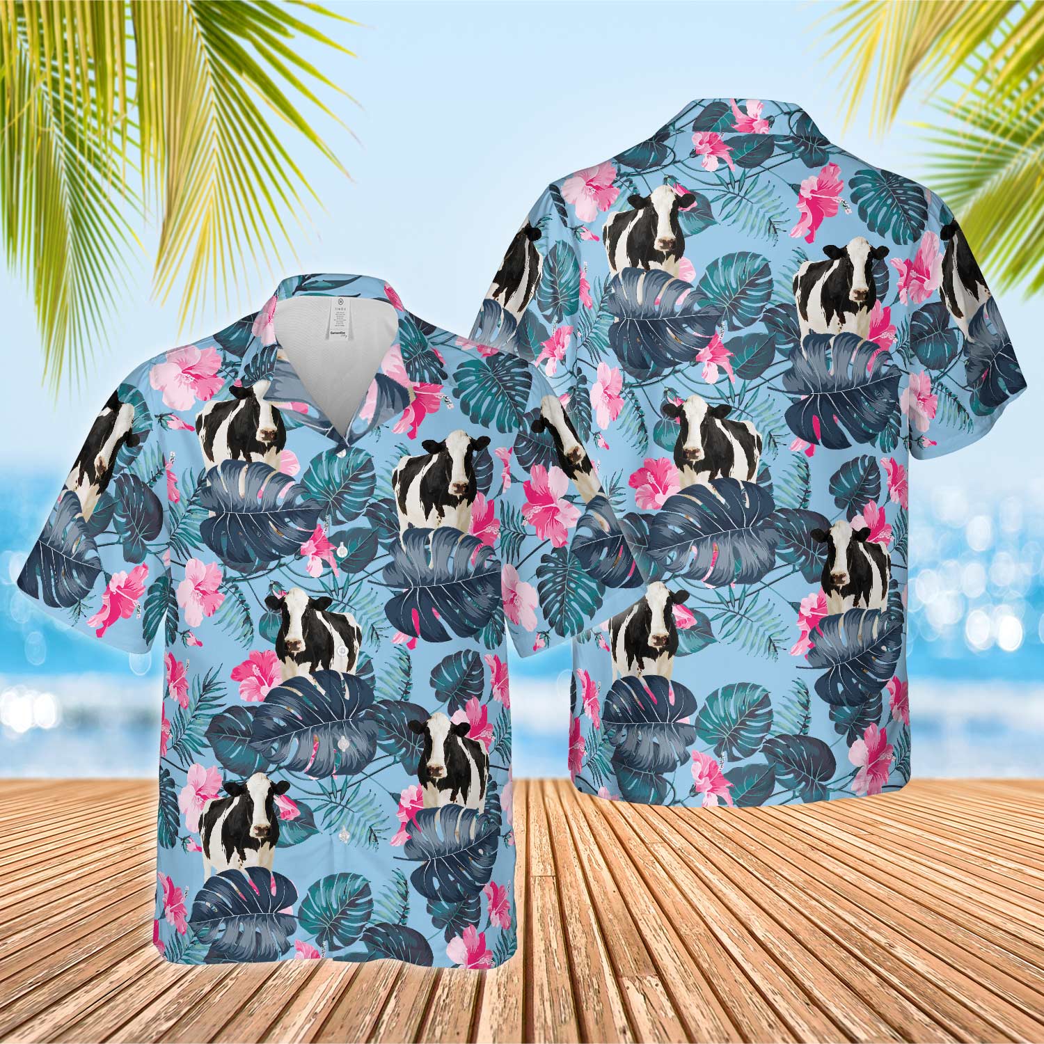 Unique Holstein Blue Hibiscus Hawaiian Shirt