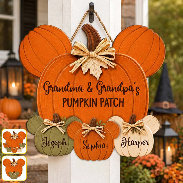 MkMo Pumpkin Patch Custom Name Gift For Grandparents - Personalized Custom Shaped Wood Sign HH02