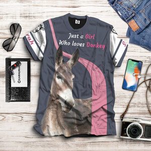 Personalized Girl Loves Donkey T-Shirt 3D For Men & Women