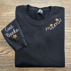 Custom Text Mimi Flower And Grandkids - Embroidered Hoodie, Sweatshirt, Tshirt - Gift for Grandma