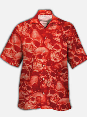 Stunning Style Stacked Red Skulls Hawaiian Shirt