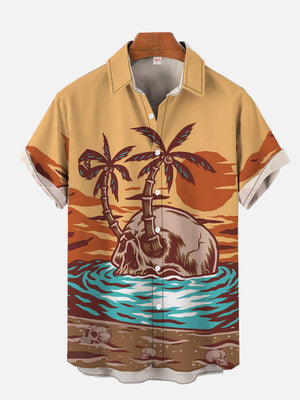 Vintage Skull Parasise Beach Hawaiian Shirt