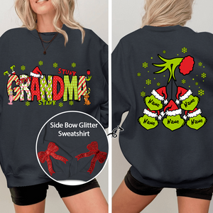 Custom Name Side - Gift For  For Grandma And Kids - Personalized Bow Red Glitter Embroidered Sweatshirt - NH96