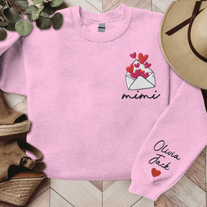 Love Letter Valentine Mimi And Kids - Embroidered Hoodie, Sweatshirt, Tshirt - Gift for Family